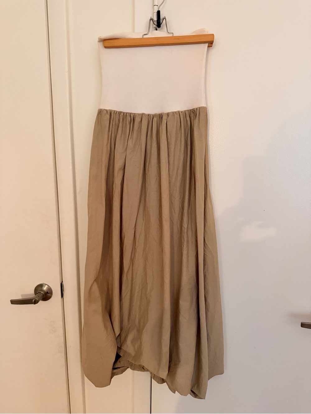 Zara Strapless Two-Tone bubble hem midi Dress in Beige and White